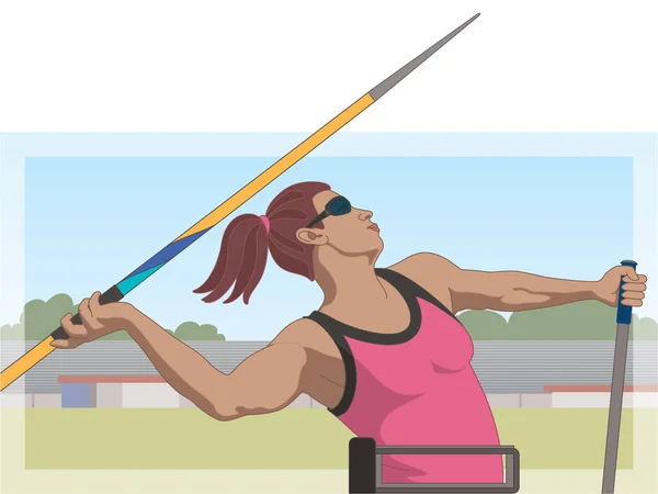 Para Sports Paralympic Javelin Throw Visual Impaired Female Athlete Track — Stock Vector