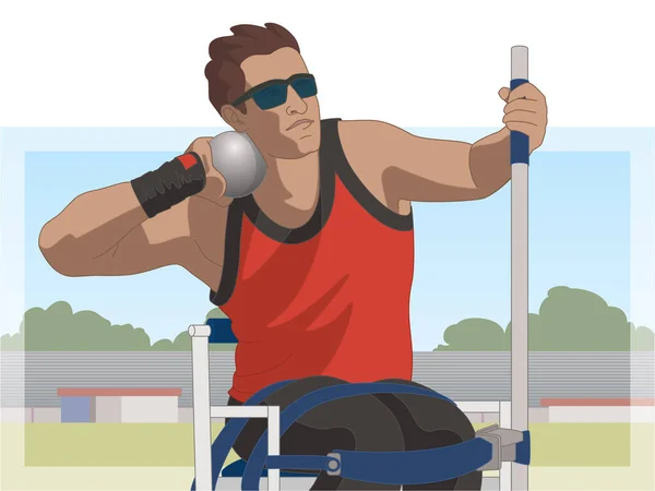 Para Sports Paralympic Shot Put Μειωμένη Όραση Αθλητής Στίβο Και — Διανυσματικό Αρχείο
