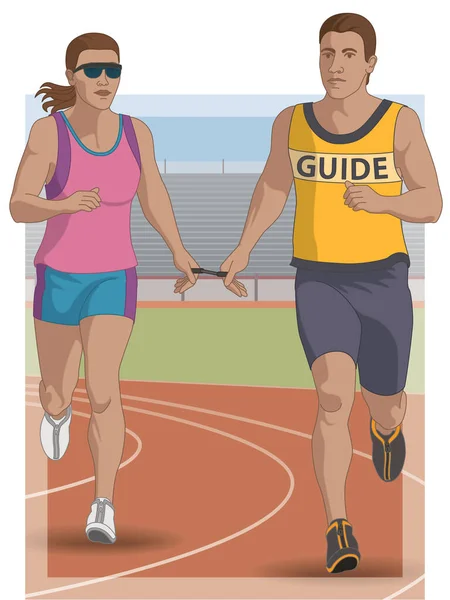 Para Deportes Pista Paralímpica Running Atleta Femenina Con Discapacidad Visual — Archivo Imágenes Vectoriales