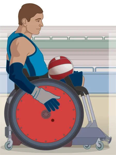 Para Sports Rugby Paralympique Athlète Masculin Handicapé Physique Assis Fauteuil — Image vectorielle