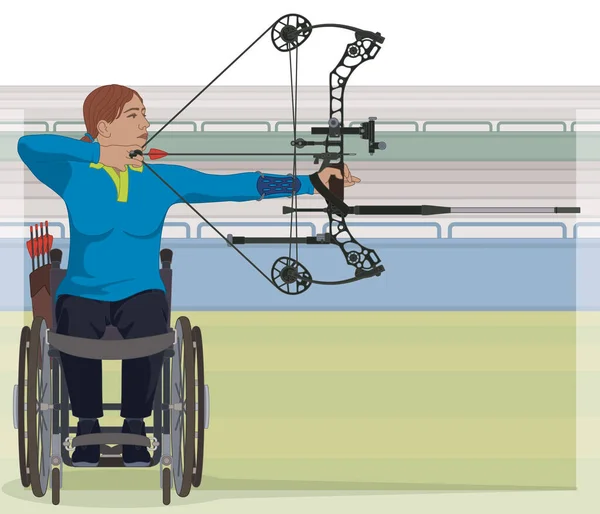 Para Sport Paralympiska Bågskytte Fysiskt Funktionshindrade Kvinnliga Idrottare Sitter Specialiserade — Stock vektor