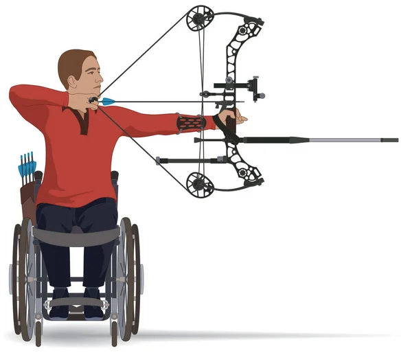 Para Sport Paralympiska Bågskytte Fysiskt Funktionshindrade Manliga Idrottare Sitter Specialiserade — Stock vektor