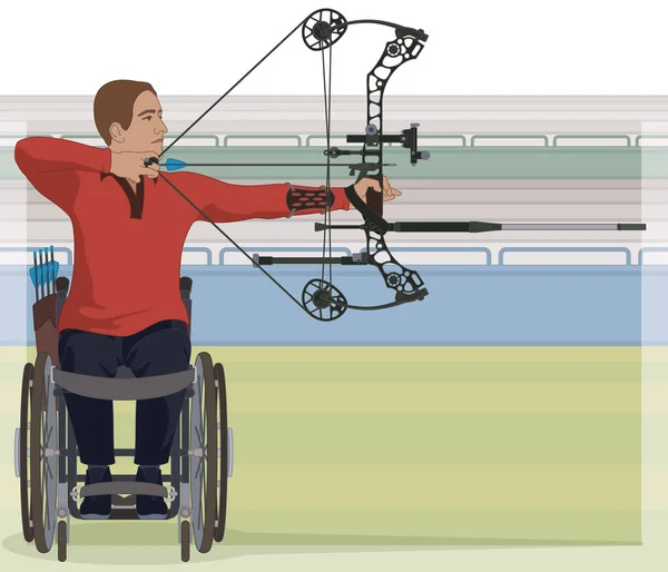 Para Sport Verlammende Boogschieten Fysieke Gehandicapte Mannelijke Atleet Zittend Een — Stockvector