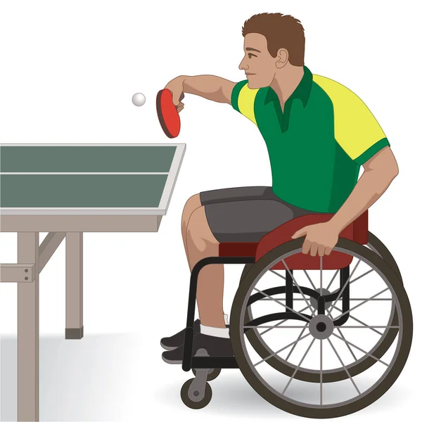 Para Sports Paralympic Table Tennis Physical Disabled Male Athlete Sitting — Stock Vector