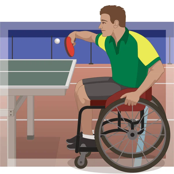 Para Sports Paralympic Table Tennis Physical Disabled Male Athlete Sitting — Stock Vector