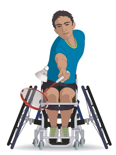 Para Deportes Bádminton Paralímpico Atleta Masculino Con Discapacidad Física Sentado — Archivo Imágenes Vectoriales