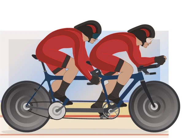 田径残奥会自行车接续项目 视力受损的男性骑自行车者 包括视力健全的骑手 有田径背景 — 图库矢量图片