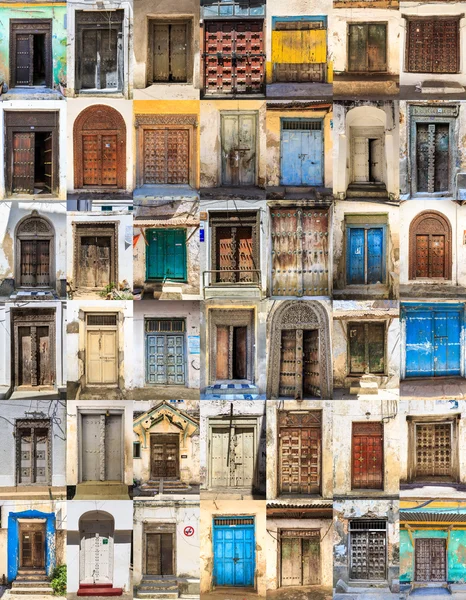 42 Front doors horizontal collage of Stone Town, Zanzibar — Stock Photo, Image