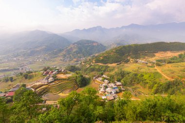 Vietnam 'ın kuzeyindeki Sapa' da teraslı pirinç tarlaları.