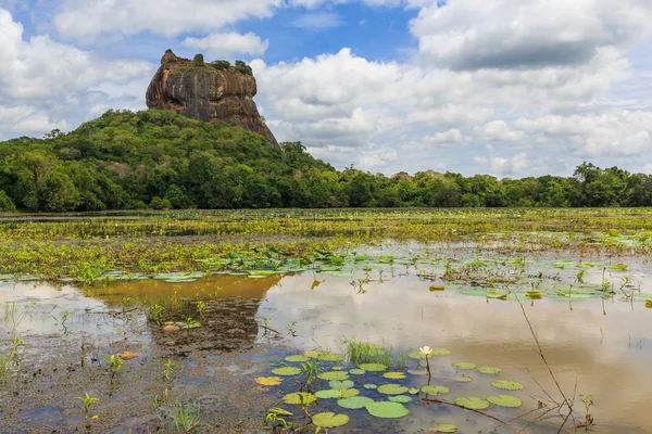 Aslan kaya ve göl Sigiriya, Sri Lanka, peyzaj — Stok fotoğraf