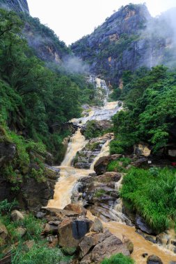 Şelale, kayalık tepenin Sri Lanka