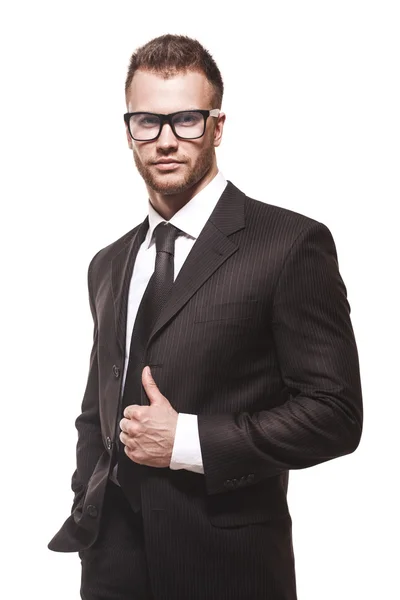 Businessmanman in black suit and glasses — Stock Photo, Image