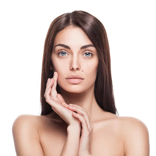 Portrait of female model with her hands near face — Stock Photo, Image