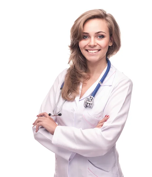 Vackra kvinnliga leende läkare isolerade Royaltyfria Stockfoton
