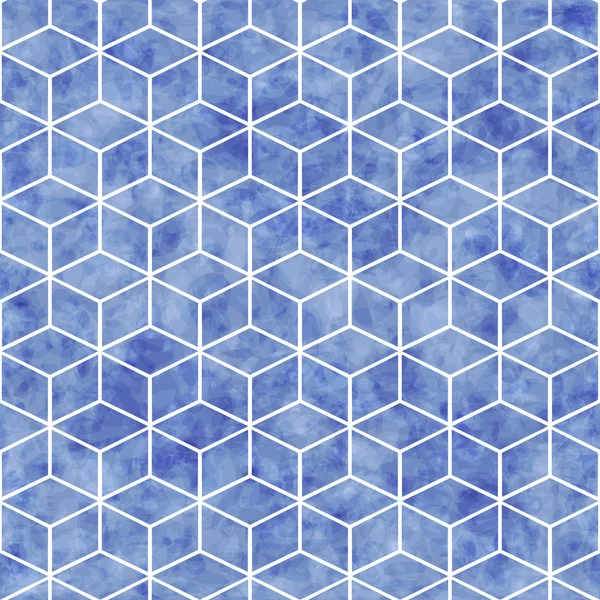 Patrón geométrico sin costuras con textura de acuarela azul — Vector de stock