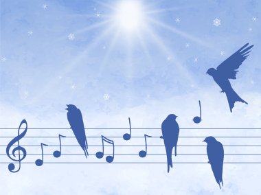 Kuşlar ile müzik notları gösteren resim