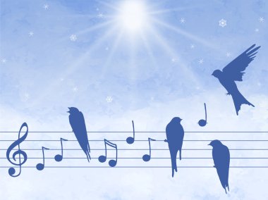 Illustration of music notes with birds clipart