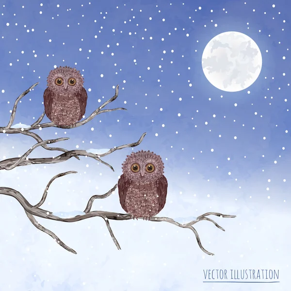 Baykuşlar kartıyla suluboya vektör