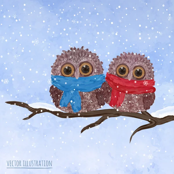 Noel kartı ile baykuşlar