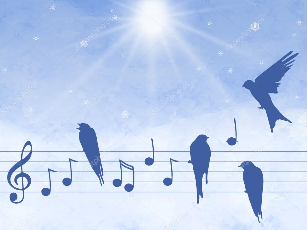 Illustration of music notes with birds