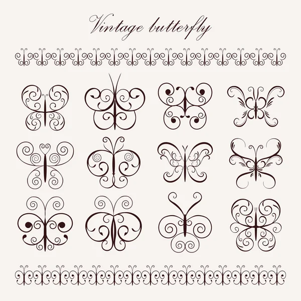 Set vintage decoratieve vlinders — Stockvector