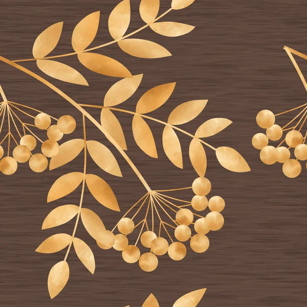 Gold autumn leaves and rowan-berry — Stock Vector