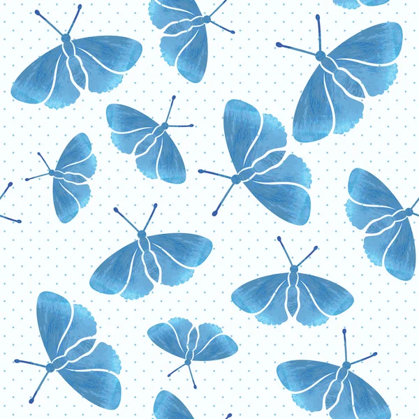 Бесшовный рисунок с голубыми бабочками — стоковый вектор