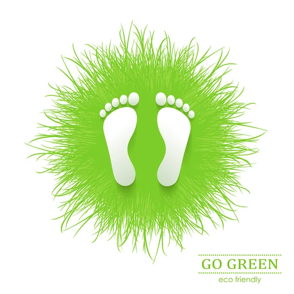 Eco friendly footprints on green grass — Stock Vector