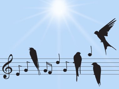 Kuşlar ile müzik notları gösteren resim
