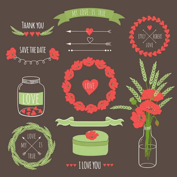 Romantic hipster icons — Stock Vector