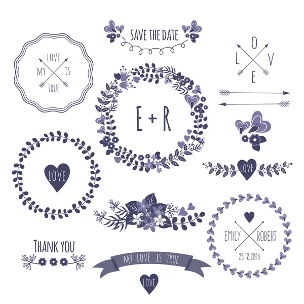 Vintage romantic hipster icons — Stock Vector
