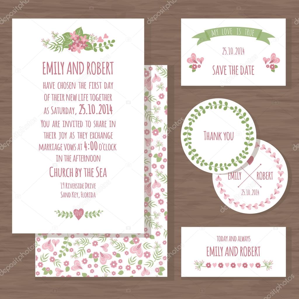 Set of wedding cards with flowers