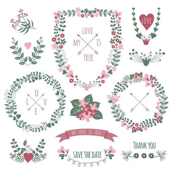 Vintage  label set hand-drawn elements — Stock Vector