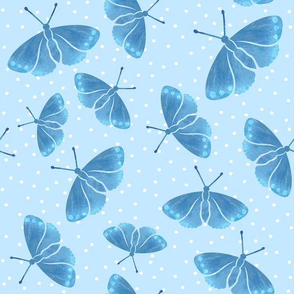 Seamless pattern with blue watercolor  hand drown  butterflies — Stock Vector