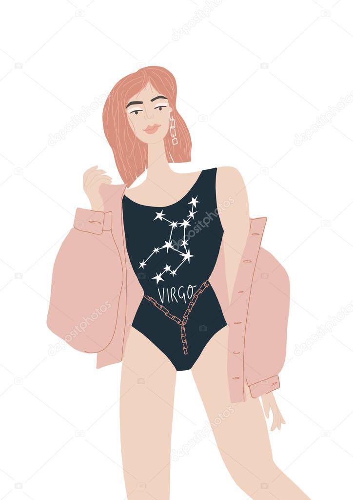 Representative of the Virgo sign. Attractive girl with red hair. Virgo constellation