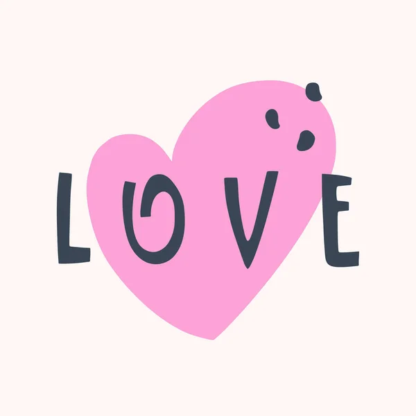 Handwritten word Love and pink heart. Design print for t shirt, pin label, badges, sticker, greeting card — Stok Vektör