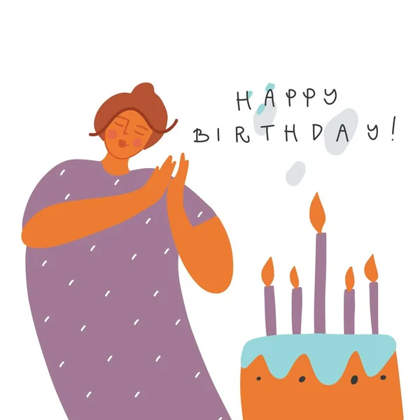 Σχεδιασμός ευχετήριων καρτών γενεθλίων. Γυναικεία τούρτα. Χειρόγραφο κείμενο Χρόνια πολλά — Διανυσματικό Αρχείο