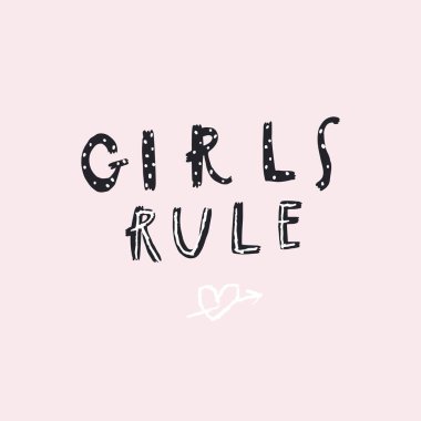 Vektör harfleri, el yazısıyla yazılmış metin kızları kuralı. Tişört, iğne etiketi, rozet, çıkartma için tasarım baskısı