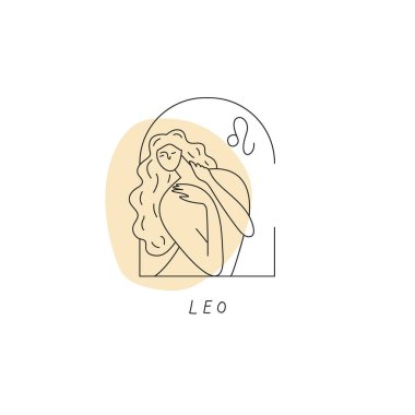 Vektör Leo burç simgesi. Çizgileri olan stilize bir kadın.