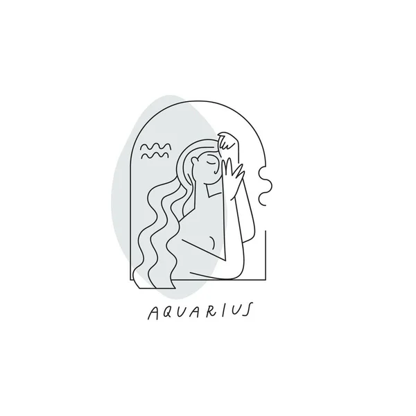 Vector Aquarius zodiac sign icon. Stylized woman drawn with lines — Stock Vector