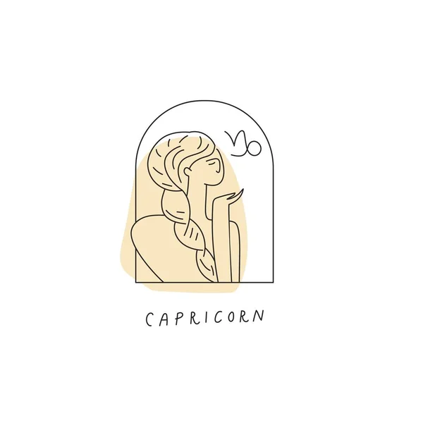 Vector Capricorn zodiac sign icon. Stylized woman drawn with lines — Stock Vector