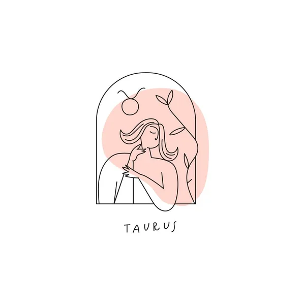 Icona del segno zodiacale del vettore Taurus. Donna stilizzata disegnata con linee — Vettoriale Stock