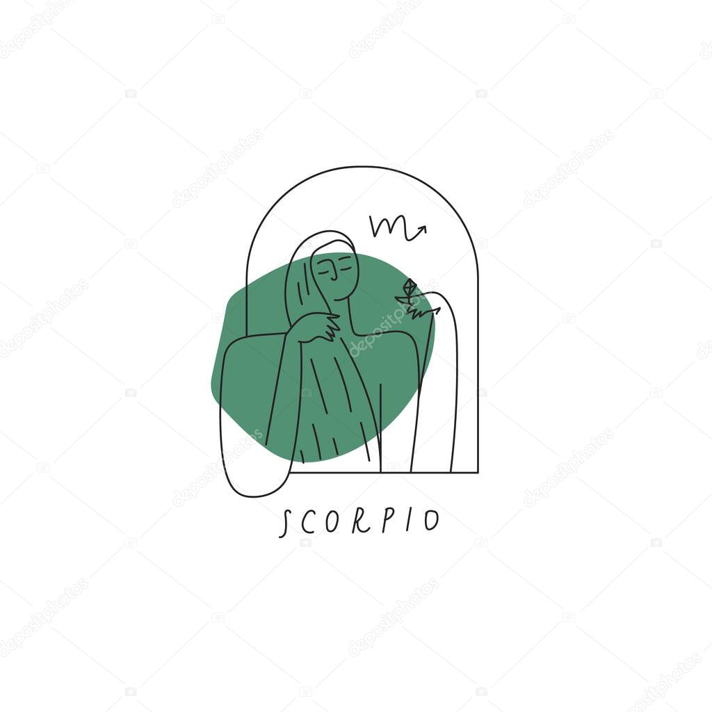 Vector Scorpio zodiac sign icon. Stylized woman drawn with lines