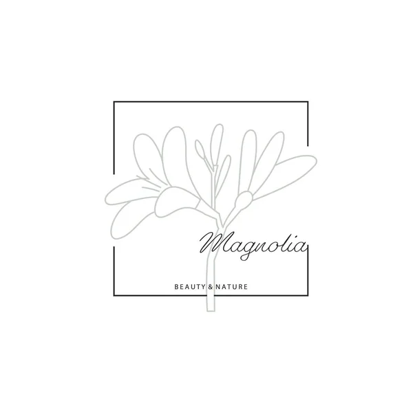 Elemento logotipo. Planta con flores dibujadas en líneas — Vector de stock