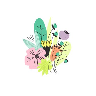 Renkli çiçekli bir buket. Vektör karalama biçimi çizimi