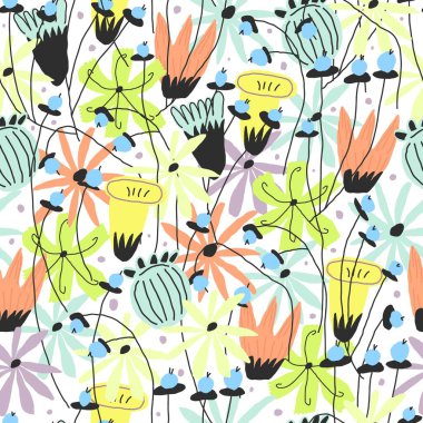 Kağıt, kapak, tekstil vektörsüz desen için renkli çiçek deseni şablonu