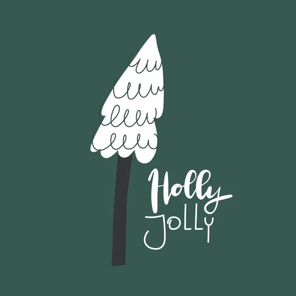 Vector kerstboom, haringbot belettering citaat Holly Jolly — Stockvector