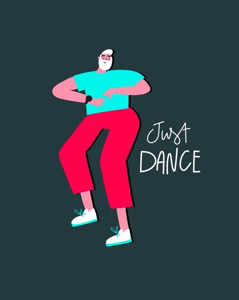 Vector personaje de dibujos animados bailando hombre, cuerpo en movimiento, danza moderna — Vector de stock