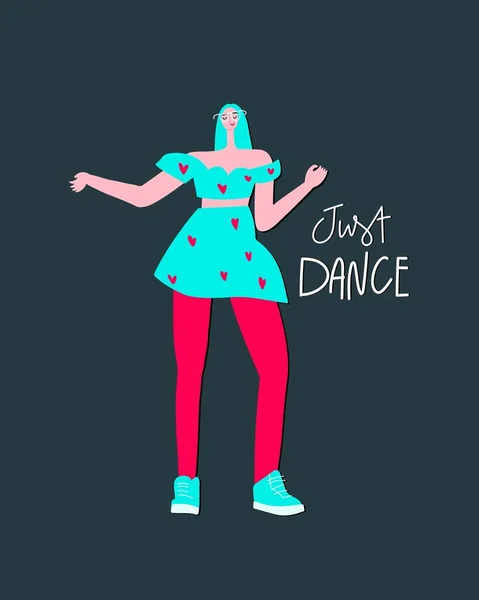 Vektorové kreslené postavičky tančící žena, pohybující se tělo, moderní tanec — Stockový vektor