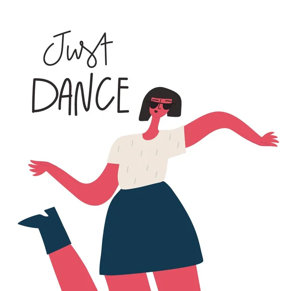 Векторна дівчина танцює, динамічні рухи, смішна жінка персонажа мультфільму — стоковий вектор